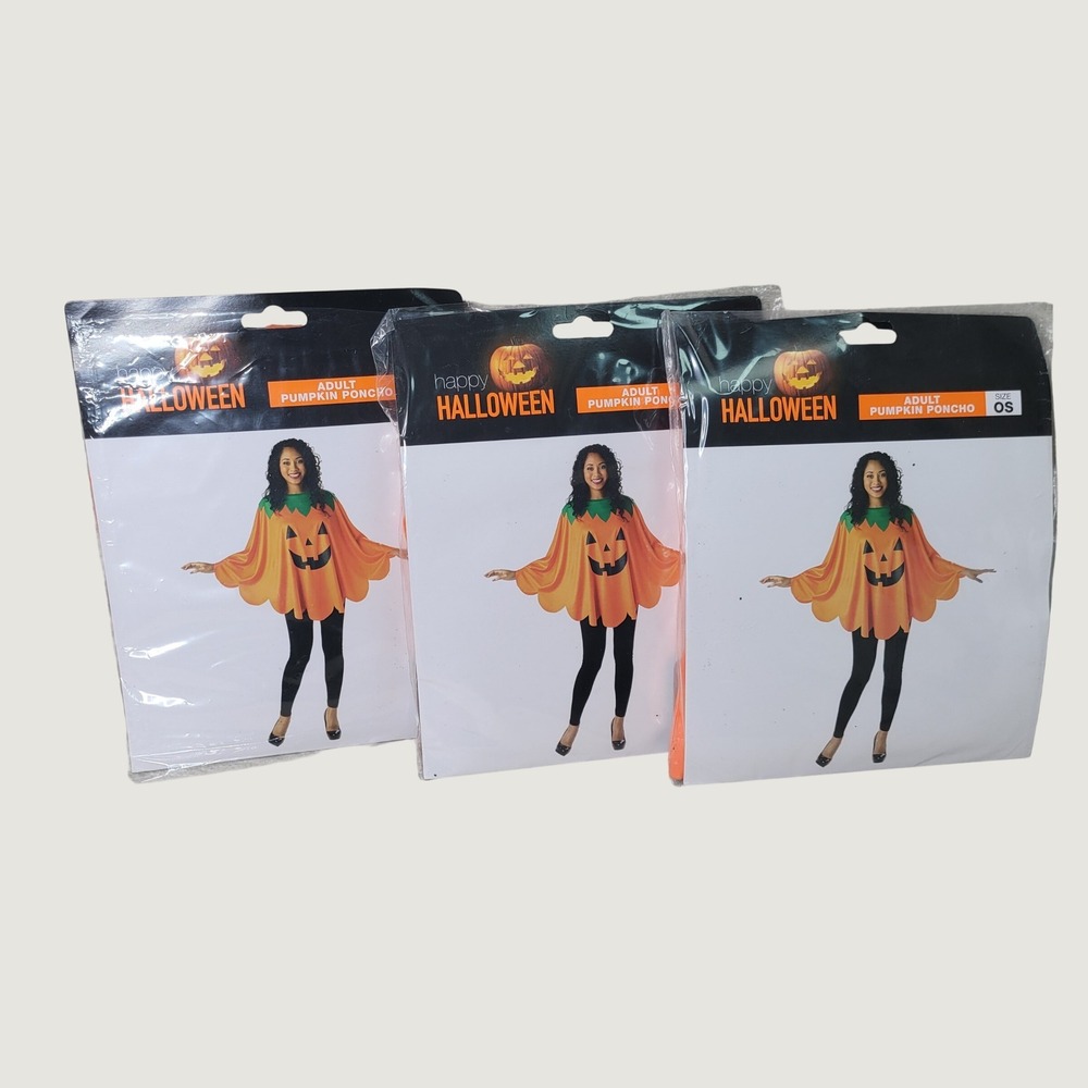Happy Halloween Adult Pumpkin Poncho Costume Orange One Size Fits Most 937517